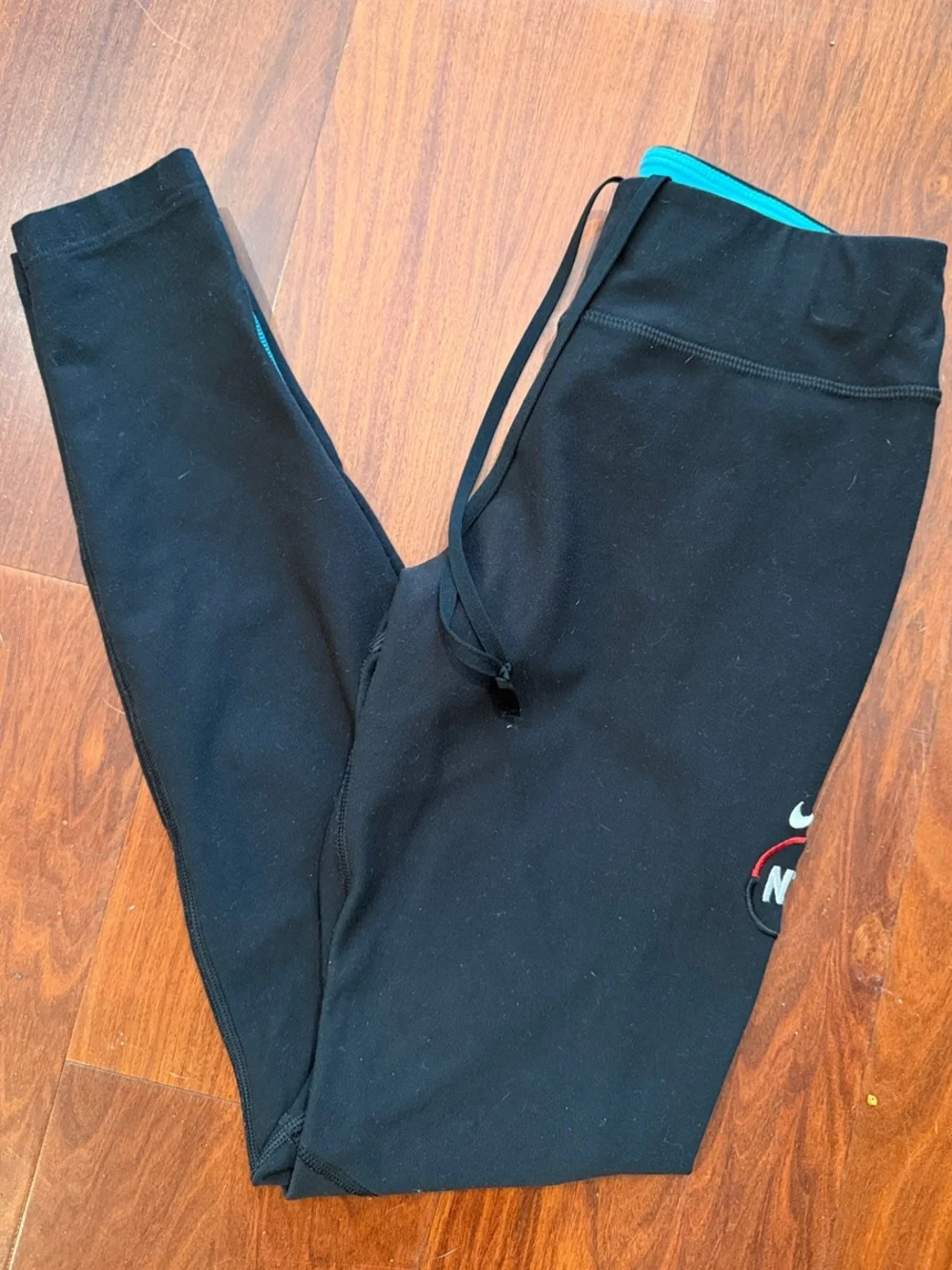 Women’s Nike Black Leggings with Teal Waistband- Size S